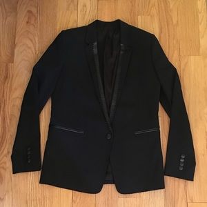 The Kooples Black Blazer with Leather Detail
